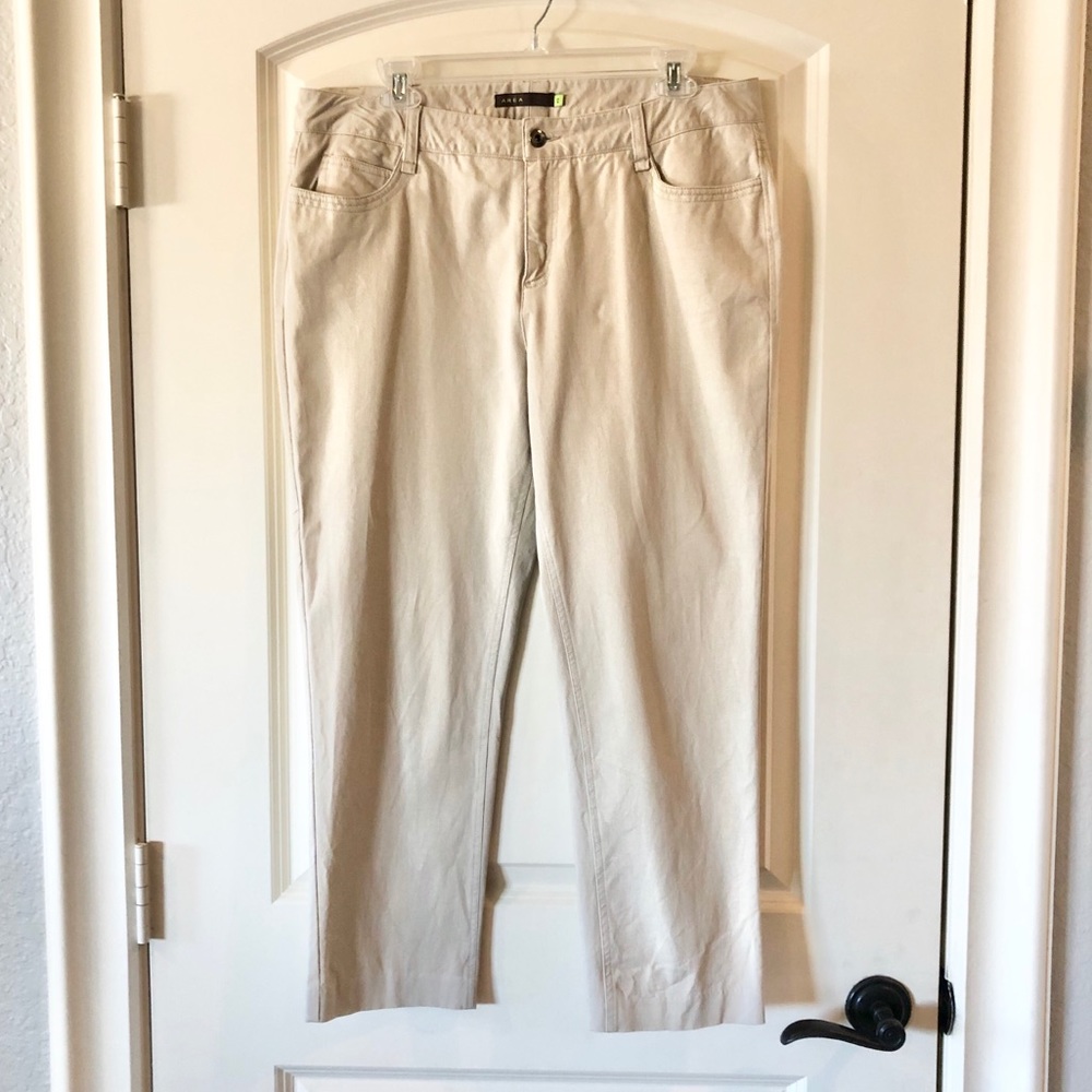 Area Cream Khaki Cotton Stretch Capri Pants Ivory Cropped Tapered Trousers 12